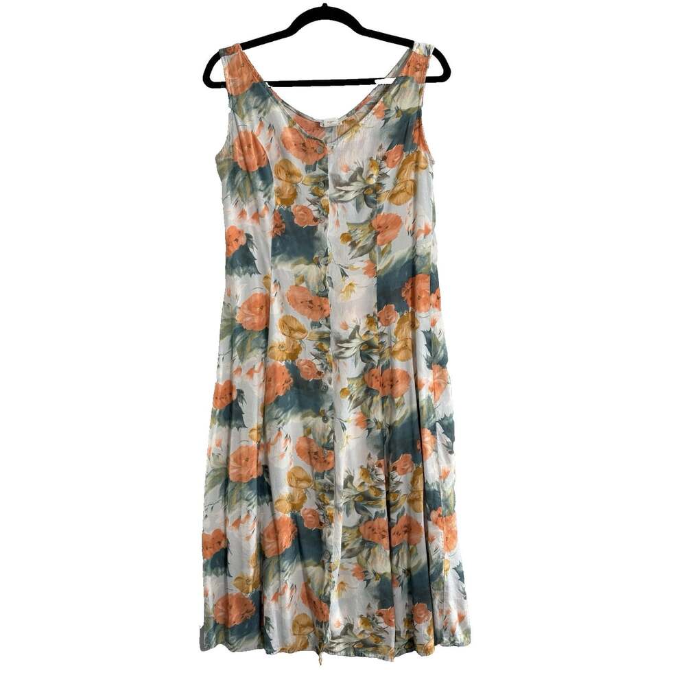 Vtg DARIAN Women Button Front Sleeveless Floral Rayon Dress Sz 10 Multicolor 8-7